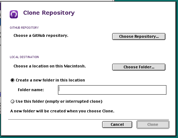 The Clone Repository dialog