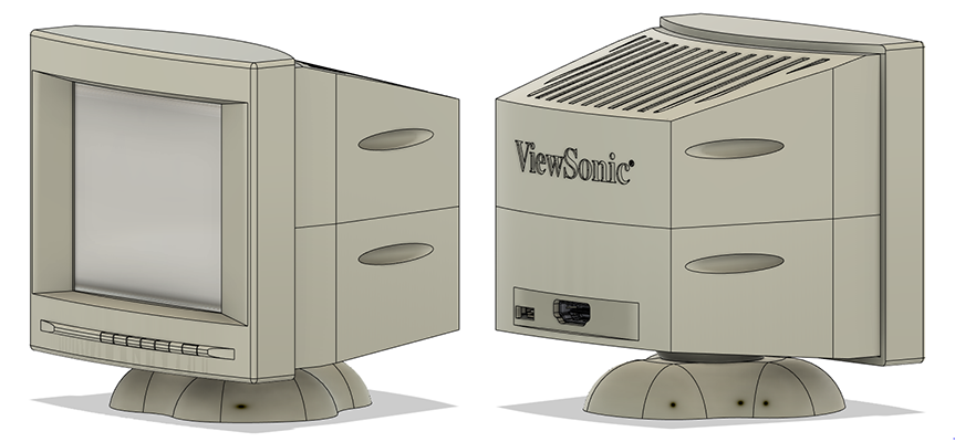 A 3d print of a CRT monitor designed in Fusion360