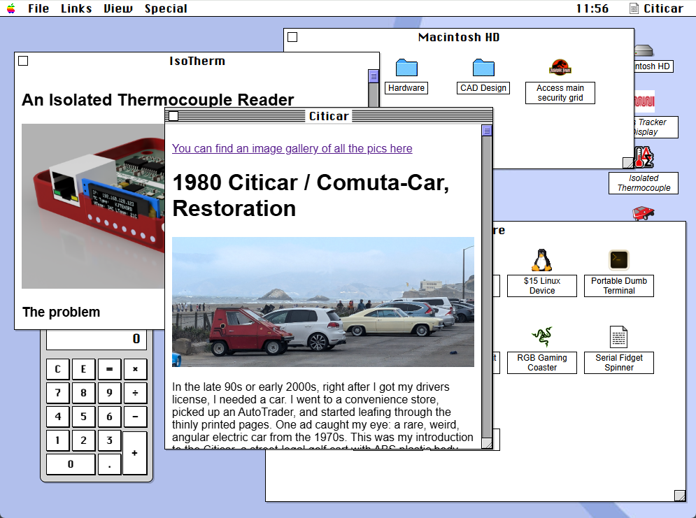 Screenshot of System 7 CSS recreation showing classic Mac interface